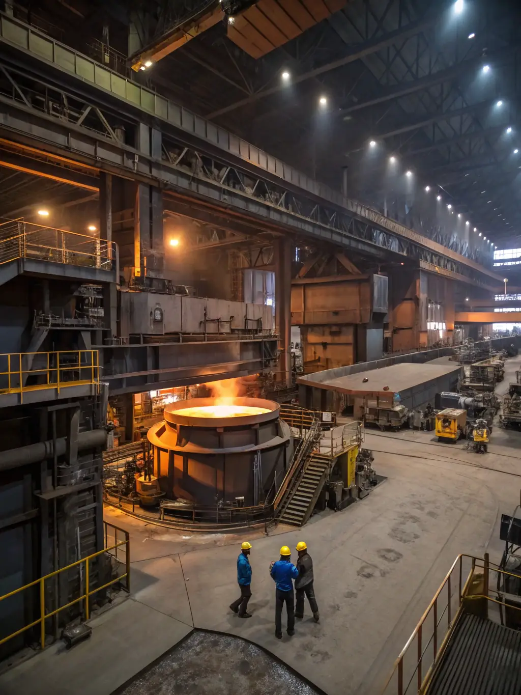 A modern RHF plant with advanced steel structures and operational equipment, showcasing MELTEC Co's expertise in direct reduction technology.