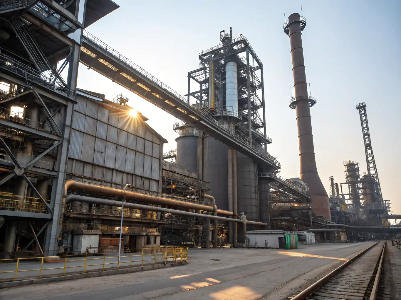 An aerial view of a large-scale steel plant, showcasing the integration of various EPC components, including the RHF and CCM systems.